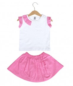 Prim Girl Top + Skirt - Pink Polka