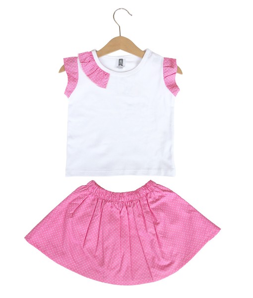 Prim Girl Top + Skirt - Pink Polka 1