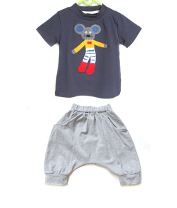 Dark Blue Mouse Tee + Grey Pant