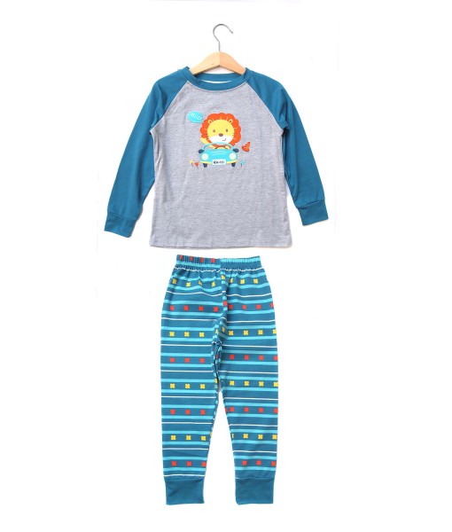 Lion Driving Turquoise Grey Pajama 1
