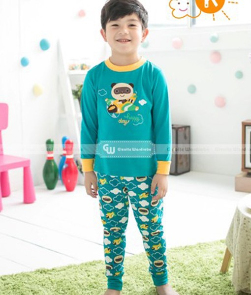 Panda Pilot Green Yellow Pajama