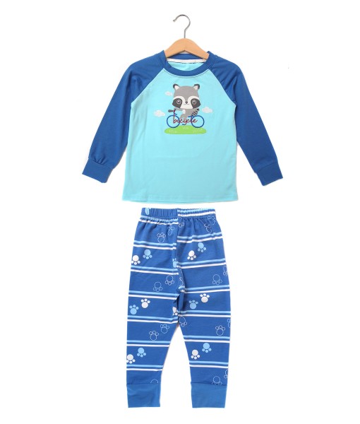 Raccoon Bicycle Blue Pajama 1