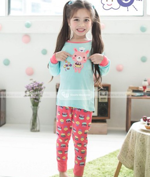 Rabbit Cake Blue Pink Pajama