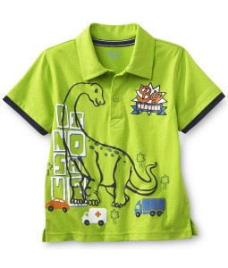 Big Trouble Dinosaur Green Collared Tee