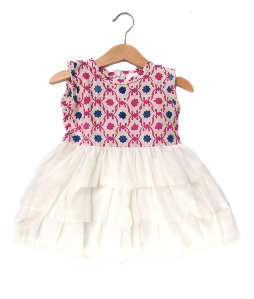 Tulle Ikat Dress - White 1