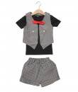 Plaid Vest Black Tee + Red Bow Tie + Plaid Short Pant