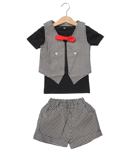 Plaid Vest Black Tee + Red Bow Tie + Plaid Short Pant 1