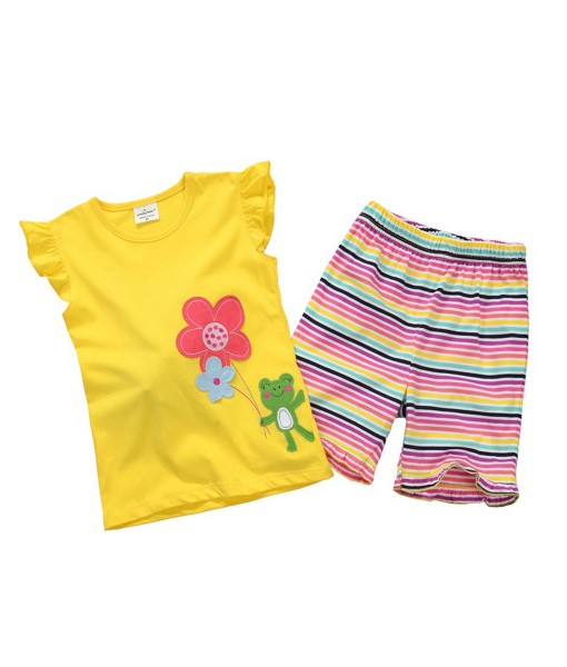 Froggy Flower Yellow Tee + Striped Pant 1