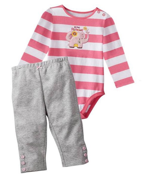 Pink Stripe Elephant Bodysuit + Pant 1