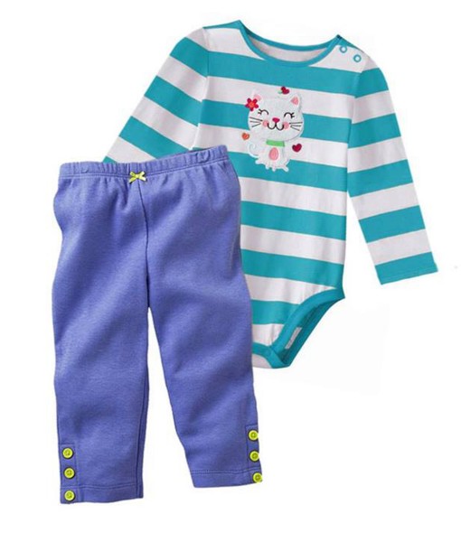 Blue Kitty Stripes Bodysuit + Pant 1