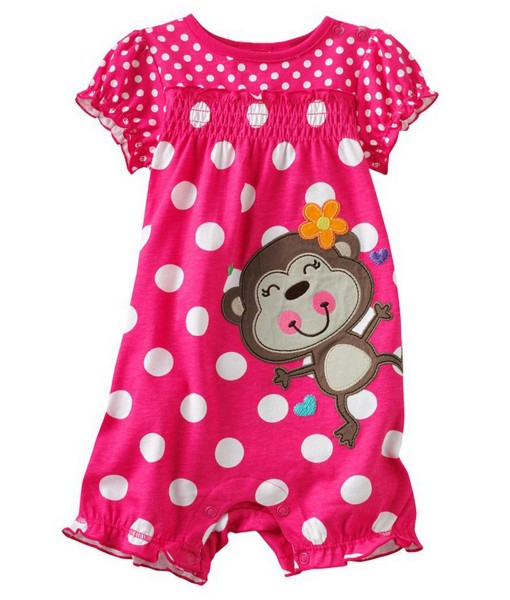 Monkey Polkadot Pink Romper 1