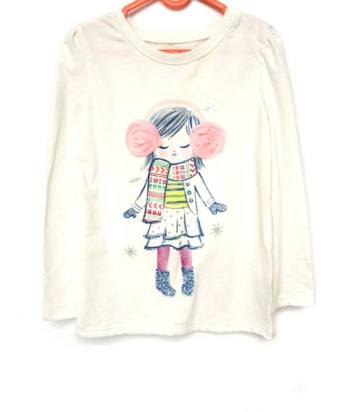Applique Long Sleeve Tee Headphone Girl 1
