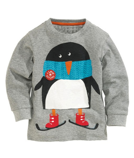 Penguin Skiing Grey Tee 1