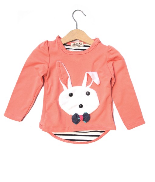 Bunny Applique Assymetry Tee - Peach 1