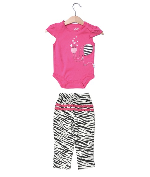 Elephant Pink Bodysuit + Zebra Pant 1