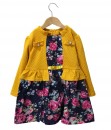 Blue Flower Dress with Yellow Cardigan