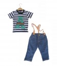 Stripe A Tee + Brown Supender + Jeans
