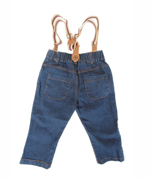 Stripe A Tee + Brown Supender + Jeans
