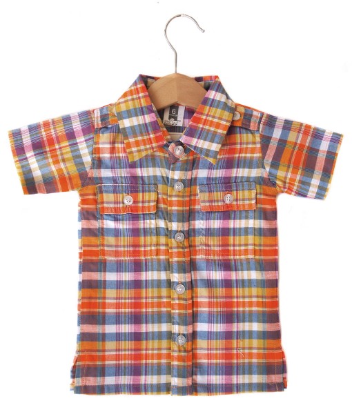 Plaid Pocket Shirt - Orange Blue 1