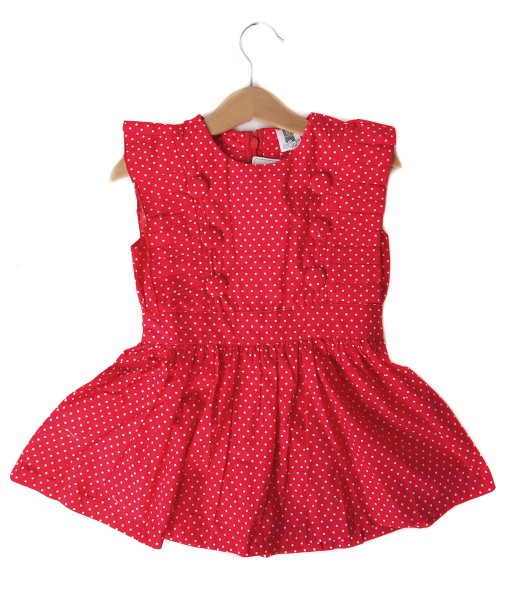 Ruffle and Button Dress - Red 1