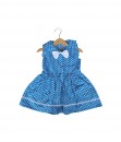 Bow Buttoned Blue Polka Dress