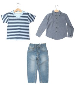 Stripe Tee + Blue Shirt + Jeans