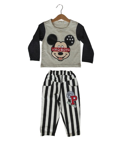 Mickey Grey Tee + Stripe Pant 1