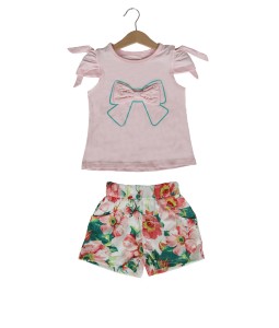 Bow Pink Tee + Flower Pant