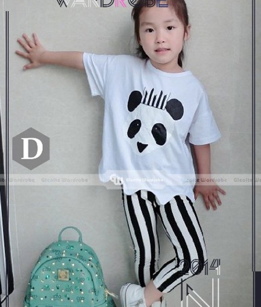 Panda White Tee + Stripe Pant