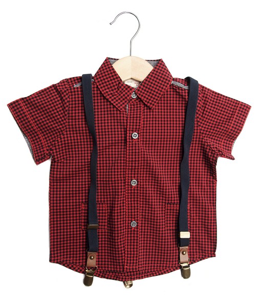 Plaid Red Shirt + Supender 1