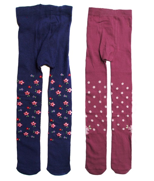 Girl 2in1 Full Feet Legging - Navy Flower + Purple Polka (1-2T) 1