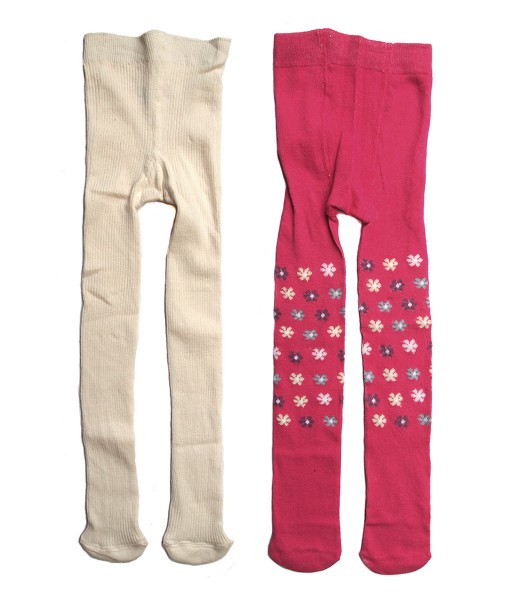 Girl 2in1 Full Feet Legging - Off White + Pink Flower (6M-4T) 1