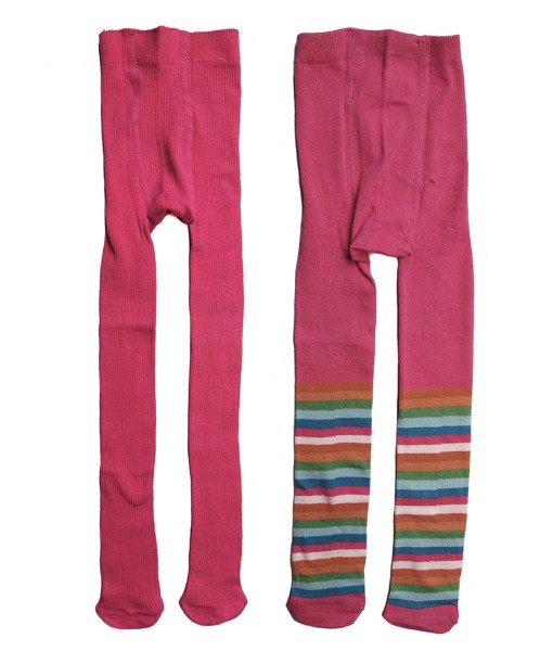 Girl 2in1 Full Feet Legging - Pink + Pink Stripes (1-2T) 1