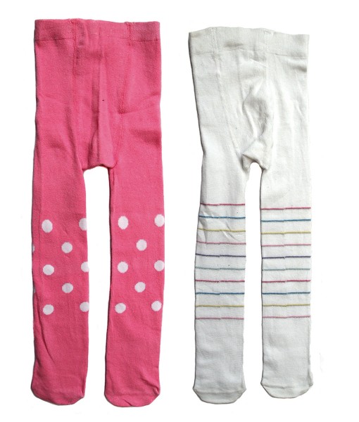 Girl 2in1 Full Feet Legging - Pink Polka + White Stripes (6M-2T) 1