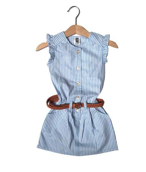 Buttoned Up Dress - Blue Stripes 1