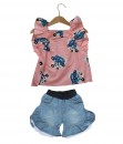 Flower Peach Ruffle Top + Short Jeans