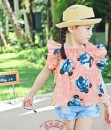 Flower Peach Ruffle Top + Short Jeans