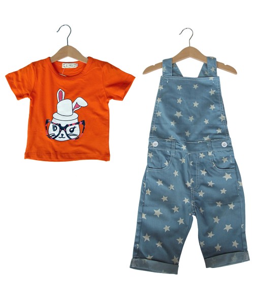 Orange Tee + Blue Star Overall 1