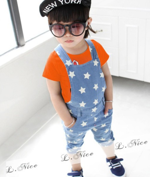 Orange Tee + Blue Star Overall