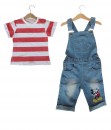 Stripe Red Tee + Mickey Overall