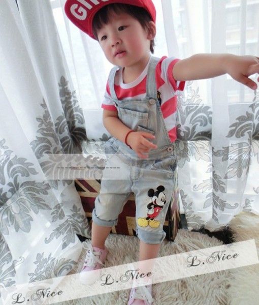 Stripe Red Tee + Mickey Overall