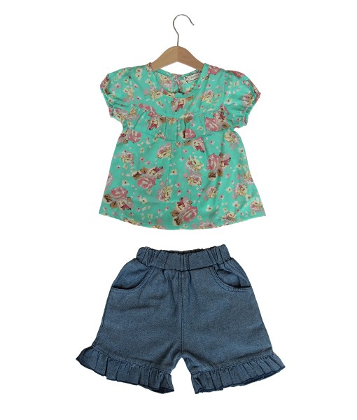 Flower Green Loose Top + Short Pant 1