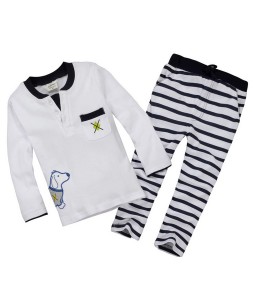 Daschund White Tee + Stripes Pant