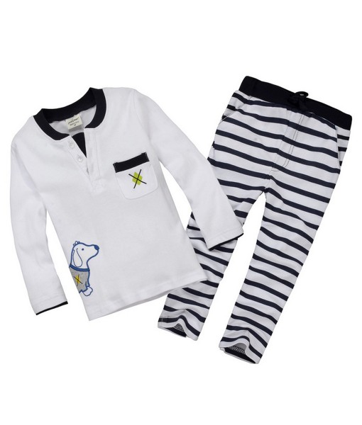 Daschund White Tee + Stripes Pant 1