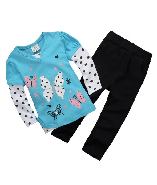 Butterfly Polka Blue Tee + Black Pant 1