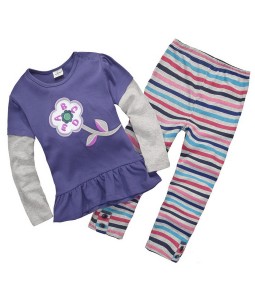 Flower Aplhabet Purple Tee + Stripes Pant