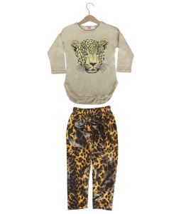 Leopard Tee + Midi Pant - Beige