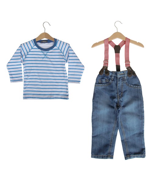 Stripe Blue Tee + Jeans + Suspender 1