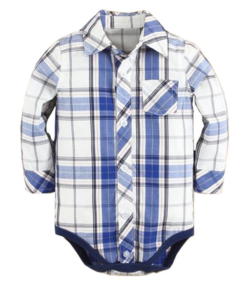 Plaid Classic Bodysuit Shirt - Blue 1