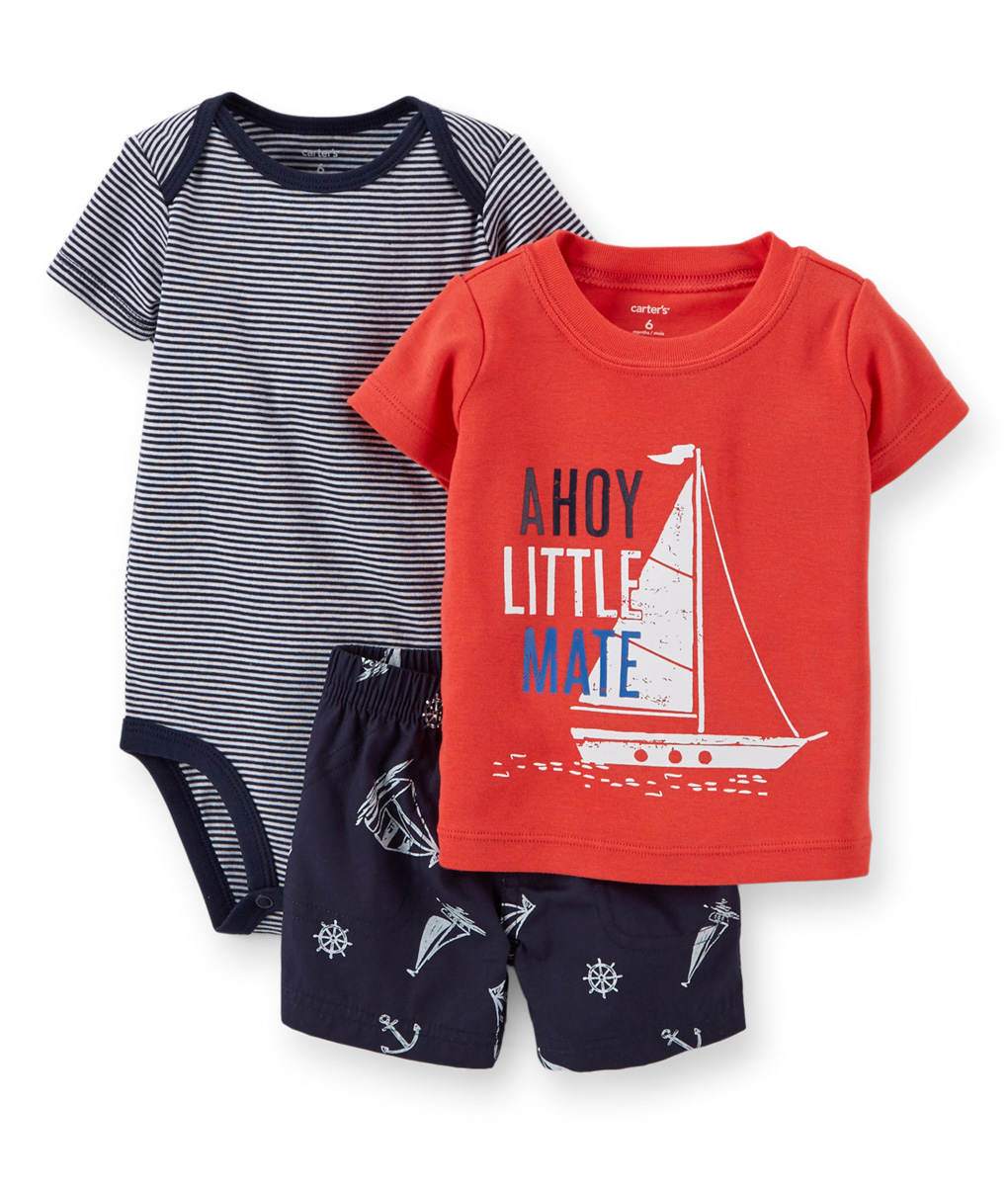 Sail Orange Tee+Stripes Bodysuit+Short Pant